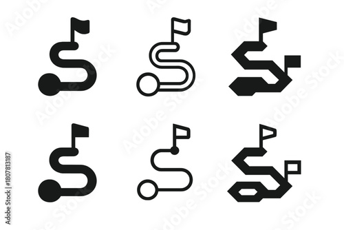 Digital Transformation Icons. Leadership in the digital transformation of businesses. Icon set. Set Logo of Digital Roadmap: Pathway with milestones. Flat