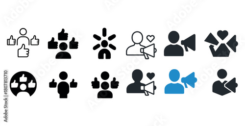 Icons depicting feedback and communication concepts in diverse styles