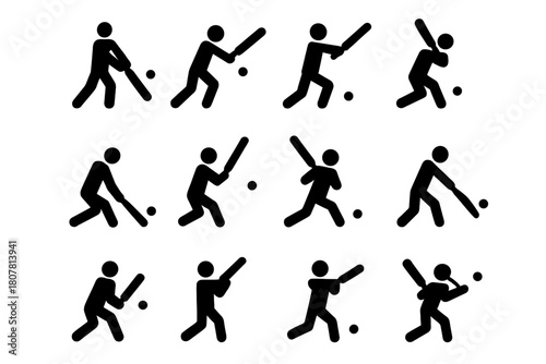 Cricket Batting Icons. Batting. Solid icon set of Batting: straight drive, cover drive, pull shot, cut shot, sweep shot, reverse sweep, lofted shot, defensive