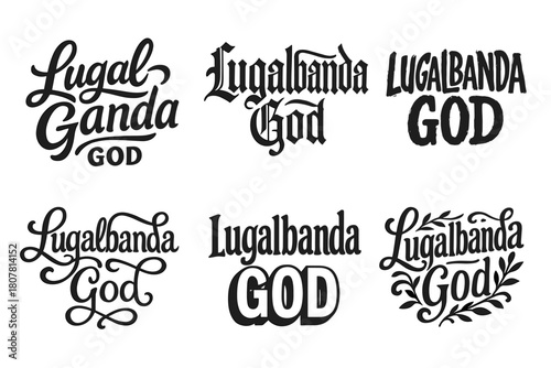 Lugalbanda Lettering Variations. Lugalbanda God. Set lettering. harmonious lettering variations of the same emblematic concept (Bold hand-lettering with