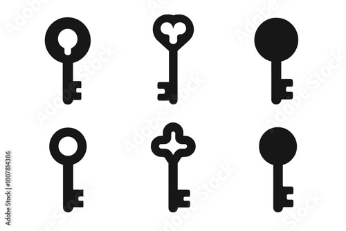 Artistic Symbolism Icons. Symbolism in art and its meanings. Icon set. Set Logo of Key: Symbol of knowledge. Negative space, Symmetrical form, Flat solid,