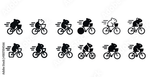Cartoon bears cycling silhouettes with various bicycle styles