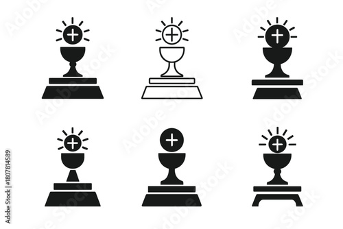 Holy Communion Logos. Holy communion. Icon set. Set Logo of holy communion: sacred altar with chalice. harmonious logo variations of the same emblematic