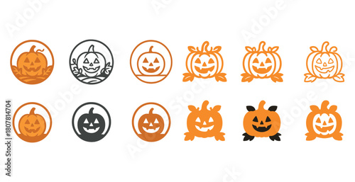 Halloween pumpkin icon set featuring various jack-o'-lantern designs