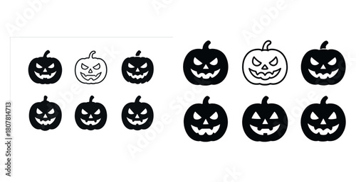 Black and white halloween pumpkin faces: spooky jack-o'-lantern designs