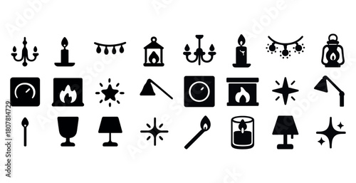 Silhouette icons: lighting and decoration elements for home design