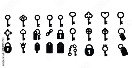 Vintage and modern key and lock icon set