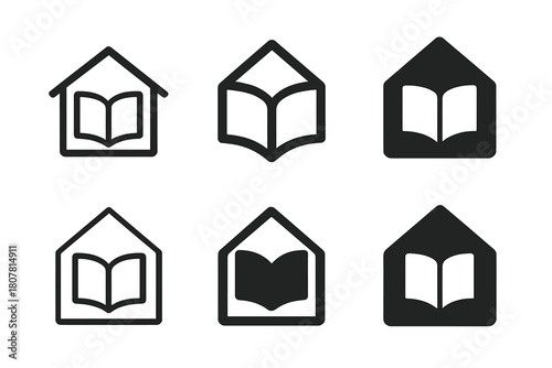 Home Activity Icons. Home activities. Icon set. Set Logo of home activities: open book. harmonious logo variations of the same emblematic concept, each with