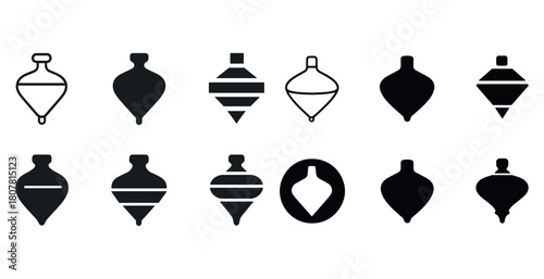Silhouette and outline spinning tops collection in various designs