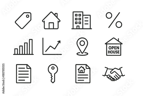 Real Estate Icons. Investing in real estate. Icon set. Set Logo of Investing in real estate: House. harmonious logo variations of the same emblematic concept,