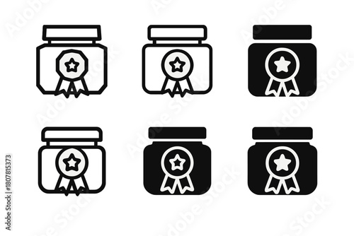 Moisturizer Jar Icons. Moisturizer jar mockup. Icon set. Set Logo of moisturizer jar mockup: jar with quality ribbon seal. harmonious logo variations of the