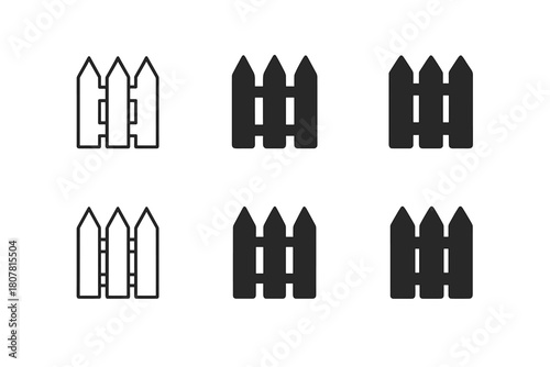Palisade Logo Set. Palisade. Icon set. Set Logo of Palisade: Wooden stakes. harmonious logo variations of the same emblematic concept (Negative space, Stylized