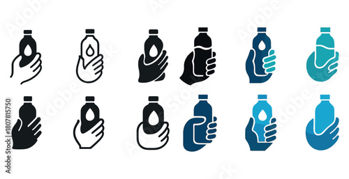 Multiple hand and bottle icons in various styles and colors