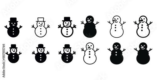 Black and white snowman icons collection