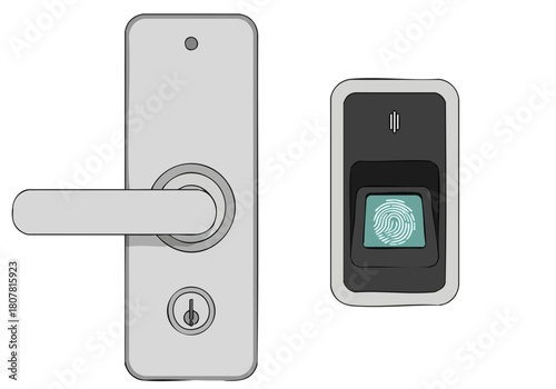 Modern smart lock with fingerprint scanner Clean minimalist design Ideal for security and contemporary homes Professional illustration