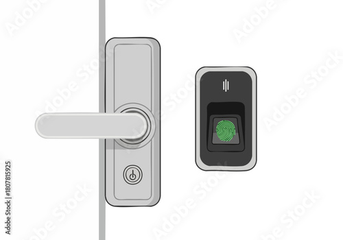 Modern smart lock with fingerprint scanner Clean minimalist design Ideal for security and technology visuals High-quality illustration