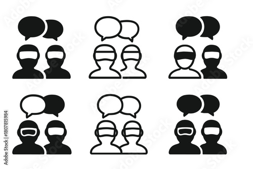 Virtual Reality Logo Set. Virtual reality meetings. Icon set. Set Logo of Virtual reality meetings: Floating chat bubbles. harmonious logo variations of the