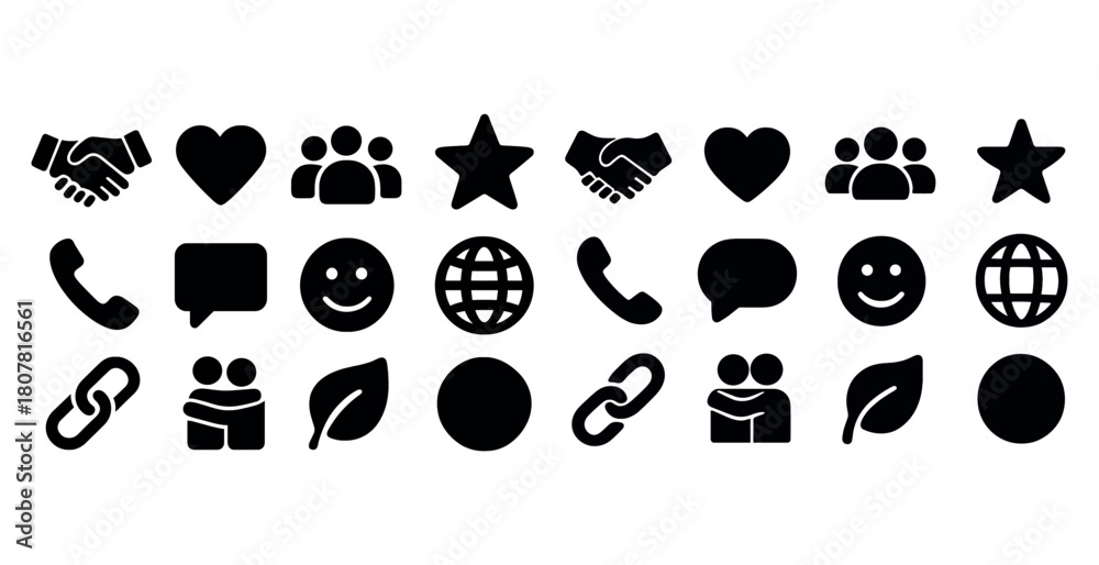 Fototapeta premium Assorted black icons: communication, nature, and people