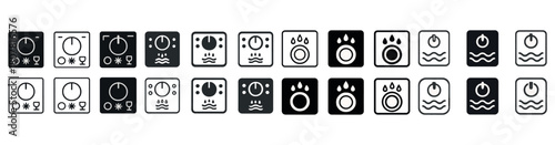 Black and white washing machine control panel icons