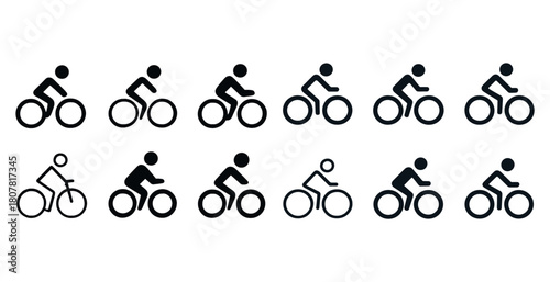 Set of twelve bicycle icons in various riding positions