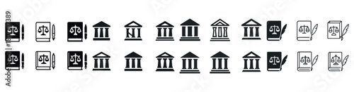 Legal symbols pattern featuring courthouse, law book, and justice icon repetition