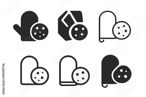 Baking Icons Set. Baking cookies. Icon set. Set Logo of Baking cookies: Oven mitts. harmonious logo variations of the same emblematic concept (Flat solid,