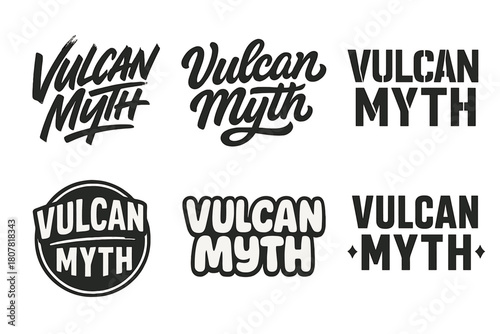 Vulcan Myth Lettering Grid. Vulcan Myth. Set lettering. harmonious lettering variations of the same emblematic concept, each with different artistic