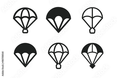 Parachute Icon Variations. Parachute. Icon set. Set Logo of Parachute: Parachute cords detail. harmonious logo variations of the same emblematic concept, each