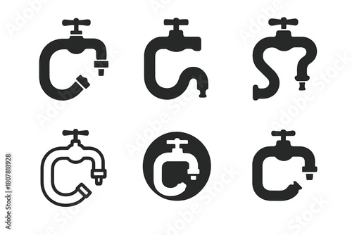 Hose Logo Variations. Hose. Icon set. Set Logo of hose: sprinkler head. harmonious logo variations of the same emblematic concept, each with different artistic