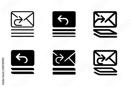 Return Address Icons. Return address. Icon set. Set Logo of Return address: Mail envelope stack. harmonious logo variations of the same emblematic concept,