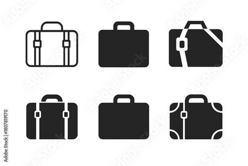 Vintage Suitcase Logos. Old suitcase. Icon set. Set Logo of old suitcase: vintage travel case. harmonious logo variations of the same emblematic concept, each