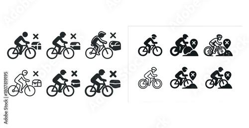 Bicycle travel guide: icon set illustrating correct and incorrect bike packing