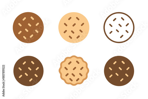 Sprinkle Cookie Logos. Sprinkle. Icon set. Set Logo of Sprinkle: Cookie with sprinkles. harmonious logo variations of the same emblematic concept, each with