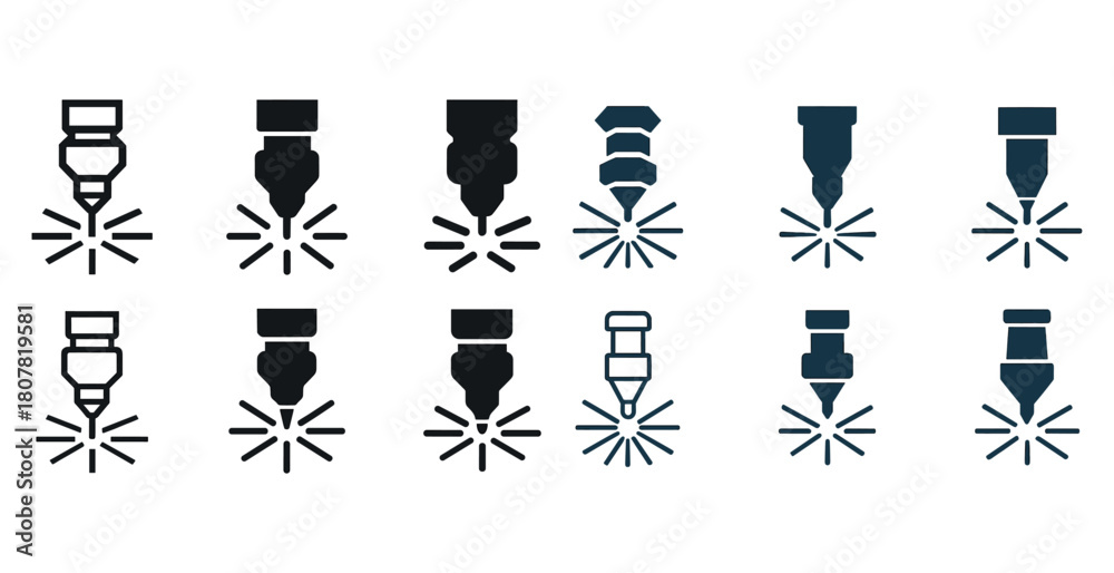 Naklejka premium Collection of laser cutter icons in black and blue styles