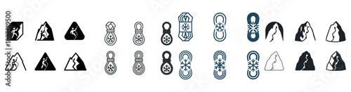 Climbing icons: diverse symbol collection for rock slopes and mountain adventures