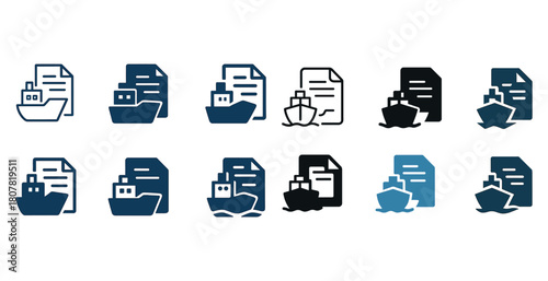 Maritime shipping and document icons in various styles