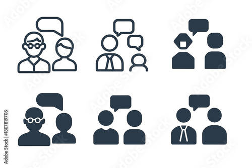 Language Tutoring Icons. Language tutoring and educational services. Icon set. Set Logo of language tutoring and educational services: teacher and student