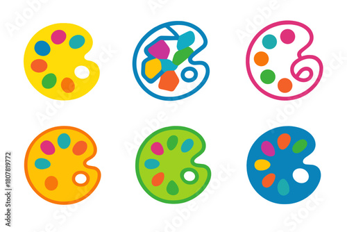 Colorful Logo Collection. Vibrant colors. Icon set. Set Logo of vibrant colors: palette with multicolor paint spots. harmonious logo variations of the same