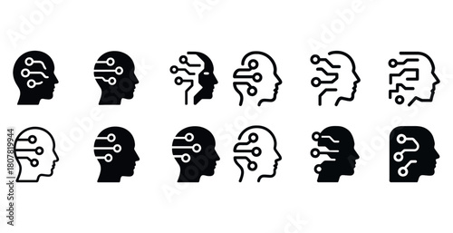 Silhouette profiles with circuit elements in black and white