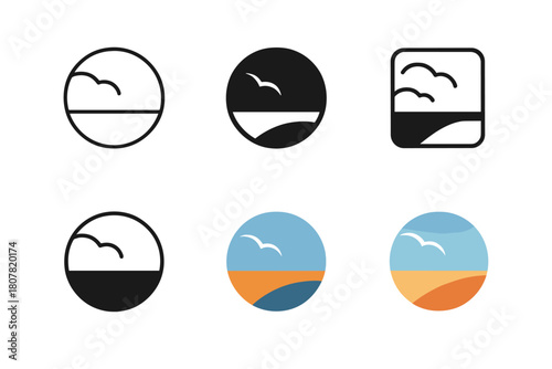 Open Space Logos. open space. Icon set. Set Logo of open space: minimalist landscape with sky and horizon. harmonious logo variations of the same emblematic