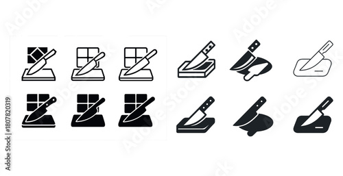 Knife and cutting board icon set - kitchen utensils