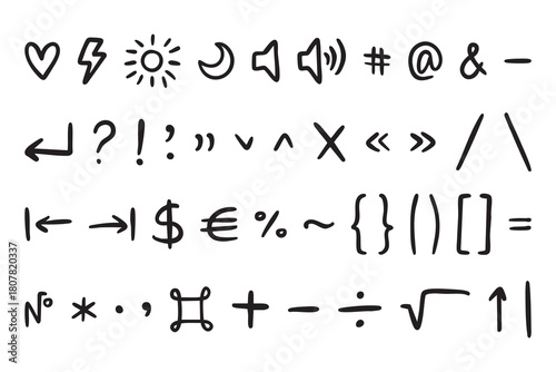 Mathematical symbols doodle icon set hand drawn