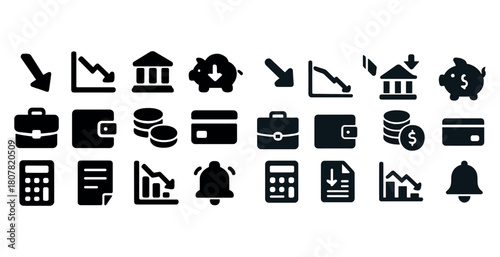 Financial symbols set: budgeting, banking, and investment icons collection