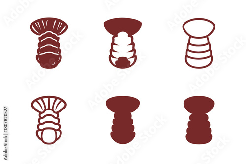 Lobster Logo Variations. Lobster. Icon set. Set Logo of Lobster: Lobster tail. harmonious logo variations of the same emblematic concept, each with different
