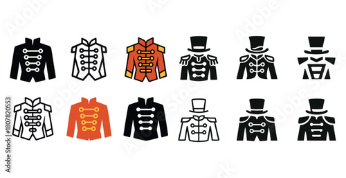 Collection of military and formal uniform icons in black, white, and red