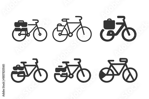 Bicycle Logo Variations. Person on bicycle. Icon set. Set Logo of person on bicycle: silhouette of cyclist in motion within circular frame. harmonious logo