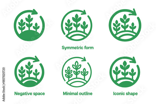 Multi-Cropping Icon Set. Multi-Cropping Systems. Icon set. Set Logo of Multi-Cropping: circular crop cycle design. harmonious logo variations of the same