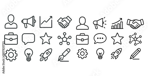 Set of business and communication icons: growth, innovation, collaboration
