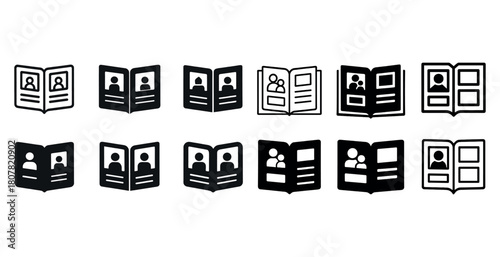 Passport icon set: diverse document symbols in various styles