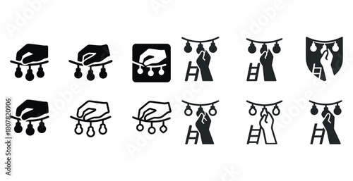 Collection of hand and string light silhouette icons